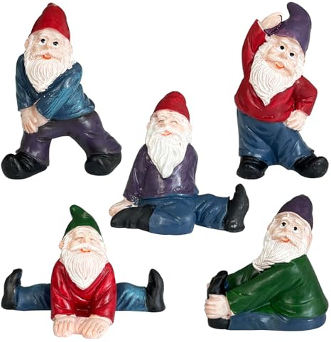 Fayemint 5 Pièces Nain de Jardin Humour, Polyrésine, Créatif, Exterieur pour Décoration Pelouse, Accessoires et Ornements Table