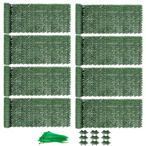 SUNJULY Artificial Ivy Privacy Fence Screen, Expandable Artificial Hedges Fence and Faux Ivy, Garden Privacy Screening Wall Panel Vine Leaf Decoration, UV Resistant (1M*3M) (8PCS)