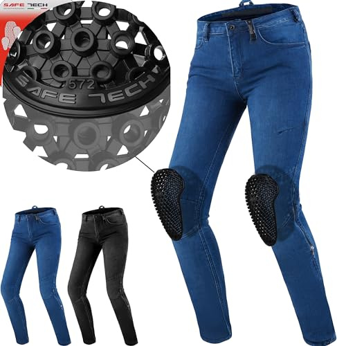 Shima Metro Pantaloni Moto Donna con Protezioni Airforce Protettori per Ginocchia Jeans Motos Abbigliamento Armatura Protezione Estivi Urbano Pantalone Invernale Protective (Donne, Blu, 24/32)