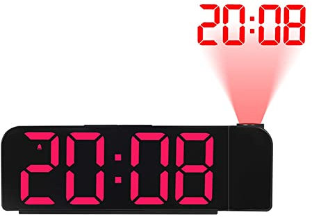 iFutniew Réveil à projection de rotation à 180° 12/24h LED Horloge numérique USB Charge plafond Projecteur Réveil
