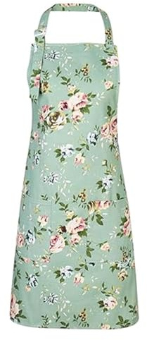 VIDSTW Delantales de Cocina para Mujeres 73 cm Delanta de Cocin con 2 Bolsillos Delanta Delantales de Cocina Antiincrustante Lavable en la Lavadora Apto para Cocina, Comedor, Jardín （Verde）