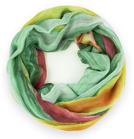 Gloop Écharpe tube pour femme - Foulard léger et soyeux avec motif imprimé coloré, Orange/vert, taille unique