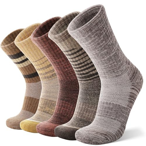 ANTSANG Chaussettes Unisex en Laine Mérinos pour Hommes Femmes Randonnée Marche Chaudes Épaisses Hiver Montantes 5 Paires(Jaune,36-42)