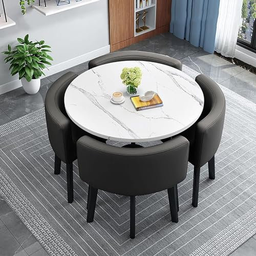 Modernt runt köksbord med 4 tygstolar – platsbesparande matbord för hemmakontor – receptionbesparande möbelset (#4,80 x 80 x 75 cm)