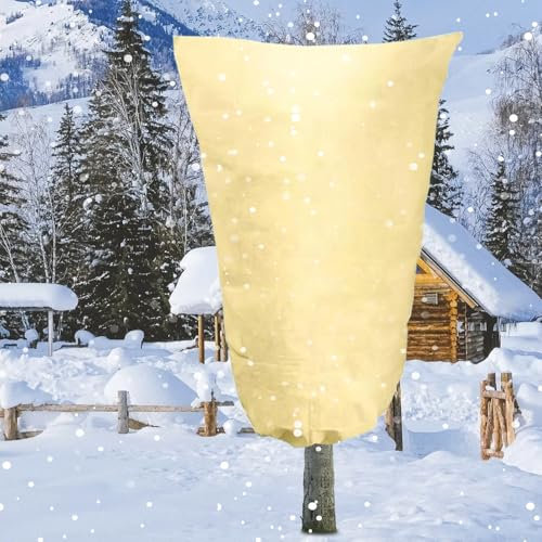 WAIMDIKUL Pflanzenschutz-Winter,Winterschutz für Pflanzen,Frostschutz Pflanzen Winterschutz für KüBelpflanzen 80g/m² Vliesstoff Mit ReißVerschluss Zugband 80x100cm (Beige)