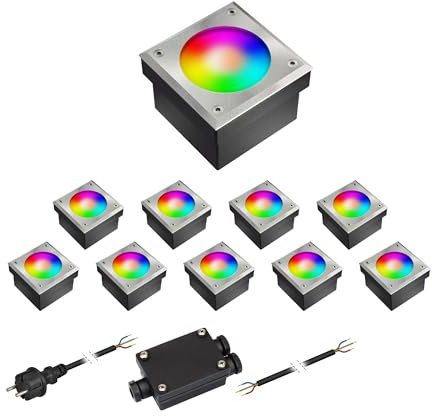 ledscom.de Juego de 10 adoquines NEOLUM para exteriores, IP67, angulares, 10 x10cm, incl. bombilla GX53 RGB, 670lm, Smart Home
