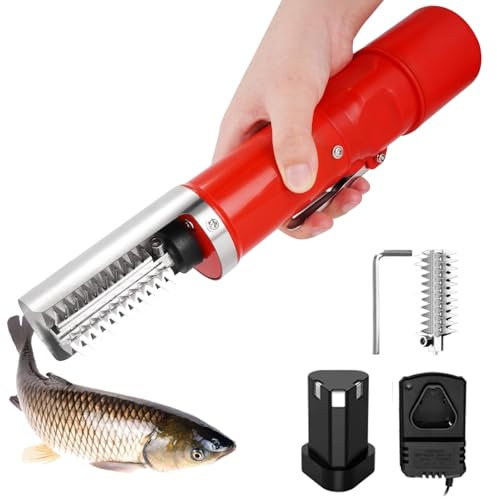 AXGCAA Squamatore Elettrico per Pesci Senza Fili, squamatore per Pesci Ricaricabile con Batteria e Testina di Taglio, Strumento disincrostante per Pesci Impermeabile con Copertura Protettiva(Red)