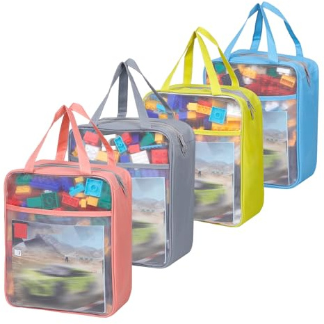 4 Packung XL Mesh Spielzeug Reißverschluss Aufbewahrungstaschen (30 * 25 * 14Cm), Magnetfliesen Plüsch Spielzeug Aufbewahrung Organizer, Reise farbige Beutel mit Griff