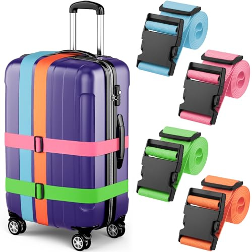 Cinghie per bagagli - Colori misti, 2 m di lunghezza, 5 cm di larghezza, confezione da 4 - Cintura regolabile in nylon per valigie e borse da viaggio - di Mifflin