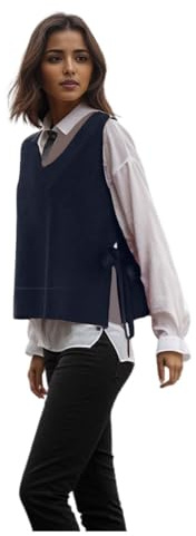 Gilet in Maglia Donna, Maglione Senza Maniche Donna Morbido Lavorato a Maglia Fine Gilet Classico Pullover Senza Maniche con Scollo a V Leggero Gilet Sportivo da Donna Autunnale,