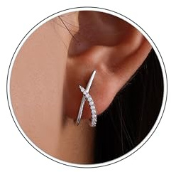 HUABOLA CALYN 925 Sterling Silver Stud Earrings, “X” Form Cubic Zirconia Studs, Hypoallergenic Lightweight Earrings for Sensitive Ears
