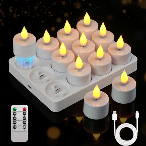 Lacasa 12 Pack Rechargeable Tea Lights, LED Flameless Flickering Tealights