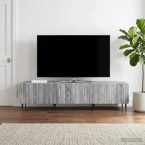 Boltkex TV-skåp, grå Sonoma av trämaterial, 147 x 34,5 x 32 cm, lågbord med 3 lådor, mediamöbler, förvaringsutrymme för vardagsrum och hemmabio, modernt och lätt att rengöra