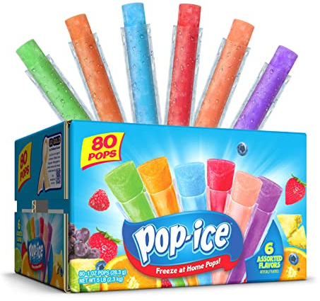Pop Ice Popsicle Variety Pack of 1 Oz Freezer Bars, Assorted Flavors, 80 Count