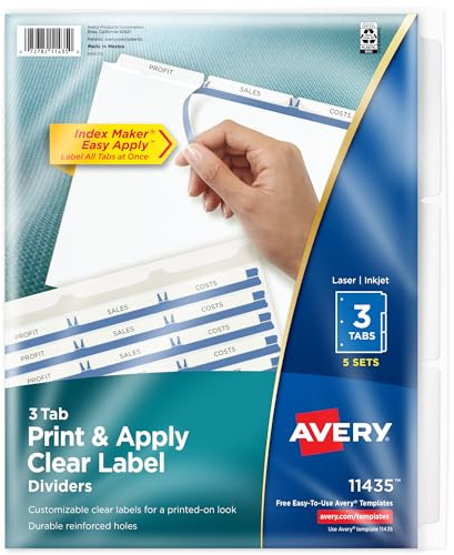 Avery Index Maker Dividers with Clear Labels, 3 Tab, 5 Sets (11435)