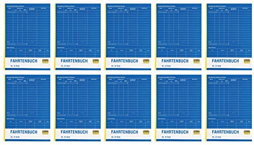 Idena 314251 - Fahrtenbuch, DIN A5 doppelseitig bedruckt, holzfreies Papier, 32 Blatt (Fahrtenbuch, A5 | 10er Maxi Sparpack)