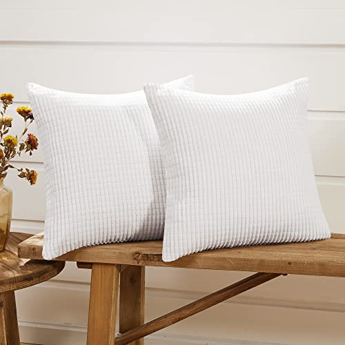 Deconovo Pack of 2 White Velvet Cushion Covers 40 x 40 cm Super Soft Cushion Cover