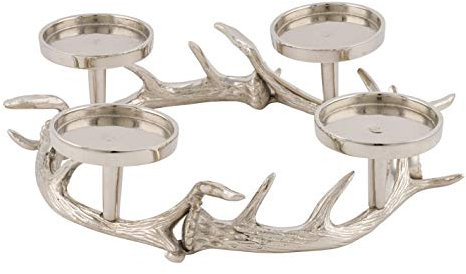 Gehlmann weihnachtlicher dekorativer Adventkranz als Hirschgeweih aus Aluminium mit 4 Kerzenhaltern