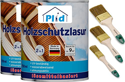 prinzcolor Premium träskyddslasyr träskydd träprimer uppsättning valnöt 1,5 l – penselset