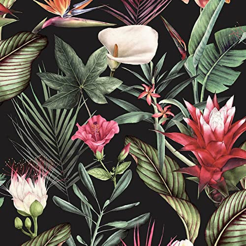 DEBONA Flora Tropical Jungle Leaf Flowers Floral Plant Leaves Wallpaper 10m Roll Black 5070
