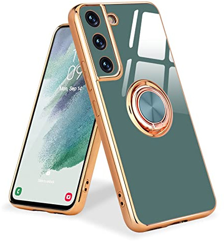 Urarssa Kompatibel mit Samsung Galaxy S21 FE Hülle mit 360 Grad Ring Ständer Handyhülle Galvanik Schutzhülle Magnetischer Autohalterung Stoßfest Hülle für Samsung Galaxy S21 FE, Grau