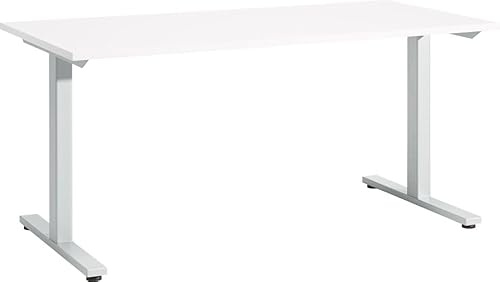SCHÄFER SHOP Select Schreibtisch Start Off, T-Fuß, Rechteck, Weißaluminium/Weiß, B 1600 x T 800 x H 735 mm