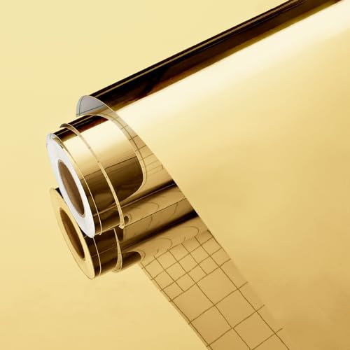 Yullpaper Gold Wallpaper for Living Room Mirror Sticky Back Plastic Worktop Vinyl Covering Flexible Mirror Stickers for Wall Decor Self Adhesive Gold Mirror Paper Kitchen Counter Vinyl Wrap 40 X 300cm