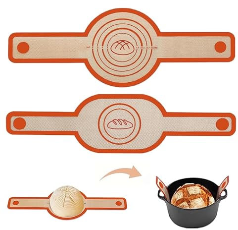 Confezione da 2 Imbracatura per pane ovale e rotonda in silicone per forno olandese, tappetino da forno in silicone antiaderente, con manici lunghi, fodera per il trasferimento dell'impasto