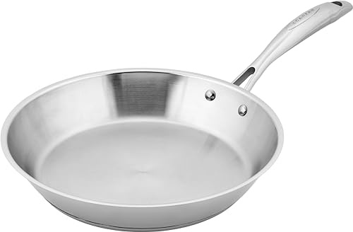 Scanpan STS Stainless Steel Frying Pan 28 cm Multifunctional Induction Pan with Aluminium Core, Slanted Sides Frying Pan for All Hob Types Oven Safe