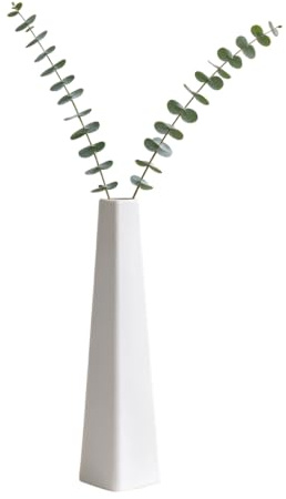 Tall White Triangle Ceramic Bud Vase, Single Stem Flower Holder | Smooth, minimalist bloom container, tapered triangle table centerpiece for single flower display, home, wedding office decor
