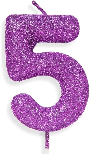 Zolunu Purple Pink Birthday Candle Number 5, Glitter Birthday Candle Cake Toppers for Girls Women Purple Pink Themed Party Decorations Supplies Birthday Gifts