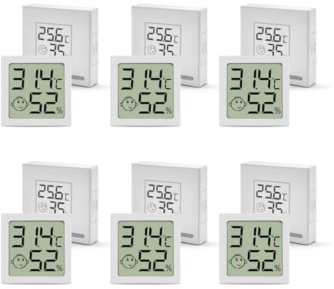 Lot Thermometre Interieur Maison, Mini LCD Digital Thermomètre, Hygromètre d'intérieur Mural Petit pour Chambre Bébé, Chambre à Coucher, Salon et Cuisine, 6 Pièces