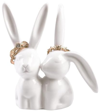 Porte Bagues Céramique, Porte Bagues Lapin Blanc Céramique, Décoration pour Décorer les Tables à Manger