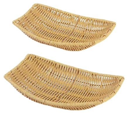 2 bandejas decorativas multiusos de ratán de imitación con forma de barco, bandejas tejidas para aperitivos y caramelos
