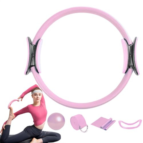 Pilates Ring Set, Pilates zubehör Enthalten Yogaball,Yoga-Ring,Yo-ga Widerstandsring, Widerstandsband, Hilfsgürtel, für Beine Arme und Oberschenkel Gewichtsverlust