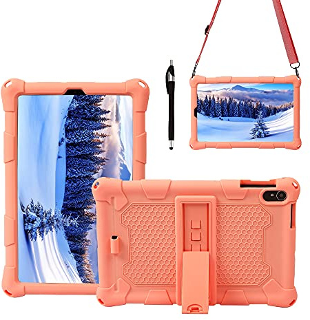 Tablettskydd Tablet-fodral For IPlay 40, mjukt och lätt silikonstötsäker droppskyddskåpa med kickstand och axelrem Hemma för surfplatta(Pembe)