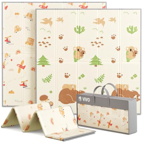 Baby Play Mat, Large Reversible & Foldable Waterproof Foam Playmat 200x180cm, Double-Sided Non-Slip Toddler Floor Mat for Crawling, Tummy Time, Nursery, Portable Floor Mat