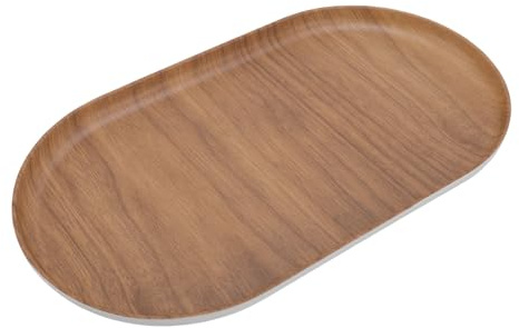 Haofy Bandeja para Servir de Melamina con Diseño de Grano de Madera con Revestimiento Antideslizante, Bordes Brillantes para Desayuno, té, café y Servicio de Fiesta