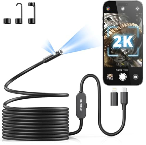 DEPSTECH Endoscopio Cámara 2K Doble Lente 2560P QHD con IP67 Cable 5m