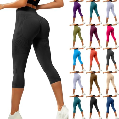 Xinaroue Leggings Estiva 3D Anticellulite Donna Collant 3/4 Sportivi Drenanti a Compressione Graduata Push Up Pantaloni da Palestra per Yoga Fitness e Pilates