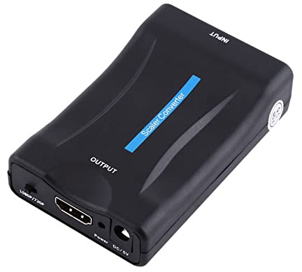 Jenivaint Scart a Convertidor, Scart a Adaptador Alimentado por USB con Salida 720P 1080P, Soporte PAL NTSC SECAM, Mini Convertidor de Vídeo para Películas HDTV Fotos Música