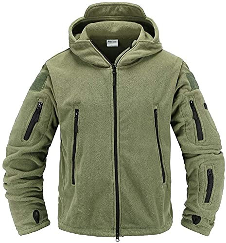 Memoryee Herren Military Fleece Outdoor Jacke Tactical Winddicht mit Kapuze Hoodies/Green/XL