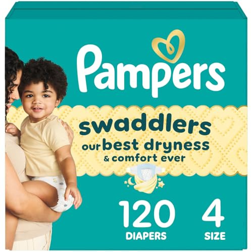 Pampers Swaddlers Diapers, Size 4 (15-34 lbs), 120 Count, Absorbent, Keeps Baby Dry and Comfortable, Skin Safe Disposable Baby Diaper (Packaging May Vary)