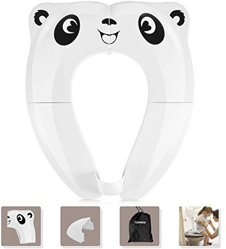Gimars Asiento Inodoro Plegable para Bebé Antideslizante Antisalpicadura Reductor WC Infantil Portatil Plástico Adaptador WC Niños Reutilizable para Viajes con Bolsa de Transporte,Blanco