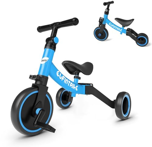 besrey 5 in 1 Laufräder Laufrad Kinderdreirad Dreirad Lauffahrrad für Kinder ab 1 Jahre bis 4 Jahren (Blau)