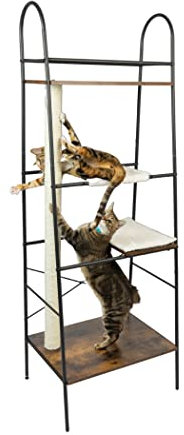 PetFusion Cat Climber Multi Purpose Pet Furniture Tall Scratching Post Cat Scratcher and Bookshelf Play Tower for Indoor Cats