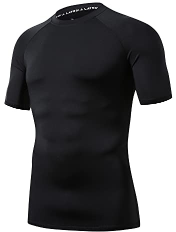 LAFROI Men's Short Sleeve UPF 50+ Baselayer Performance Compression Shirt Rash Guard-CLY08 Black Size LG