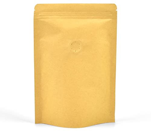 Kraft Coffee Stand Up Pouch with One-Way Degassing Valve | 50 Bags | 180x300x50mm Holds 620g Coffee Beans | One-Way Valve | Resealable Zip Lock | Kraft (Windowless)