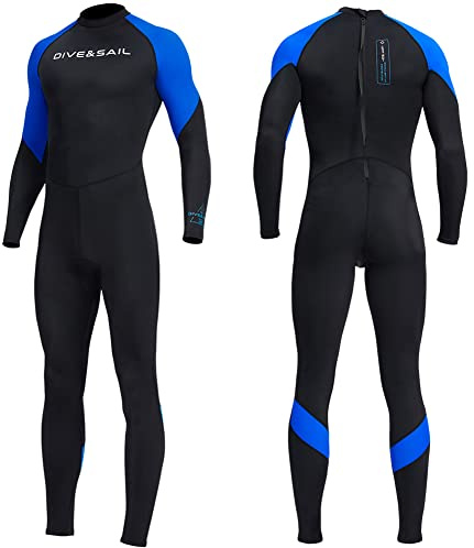 Dive Skins for Women Men Full Body Swimsuit Rash Guard Scuba Skin Thin Wetsuit, One Piece Long Sleeve Quick Dry Diving Skin UV Protection Surfing Spandex Wet Suit for Water Sport (XL, Men-Blue)