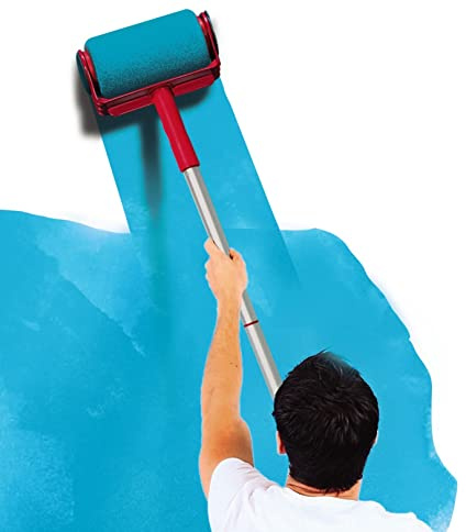 6 Piece Easy Paint Roller Set - 71cm Extension Pole, 22cm Wall Ceiling Roller, 18cm Window Roller, Corner Brush, Paint Pouring Jug & Tray - DIY Painting Refillable Pour and Paint Kit